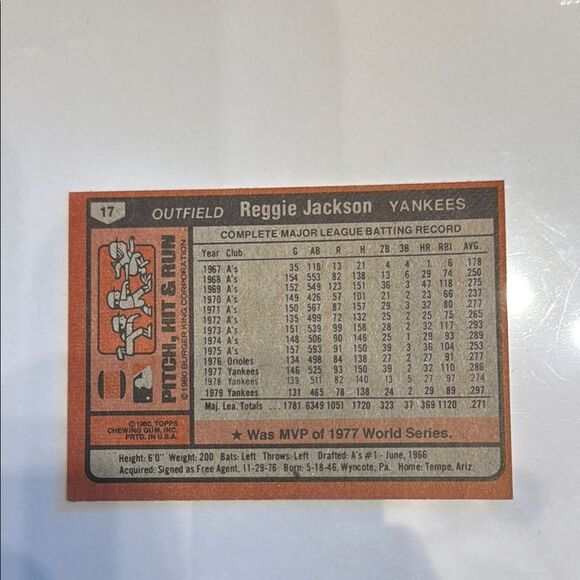 Topps Yankees Trading Card - Blue and Red of Reggie Jackson buger king mint con - Picture 3 of 3